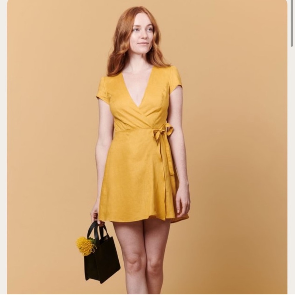 Whimsy + Row Yellow Linen Wrap Dress